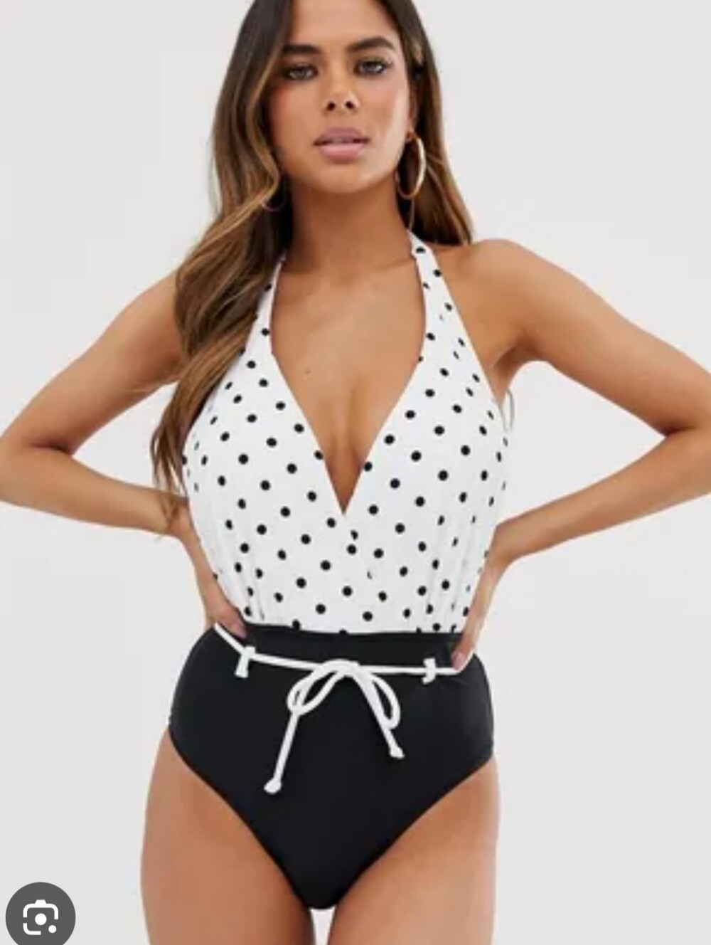 Pour Moi Polka Dot Halter One Piece Swimsuit Size UK 10 / US S Pin Up Girl Retro
